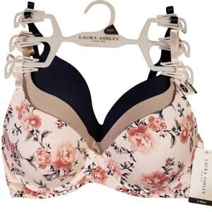 Laura Ashley‎ NWT 3pk Comfort push up underwire support T-shirt bras 36C